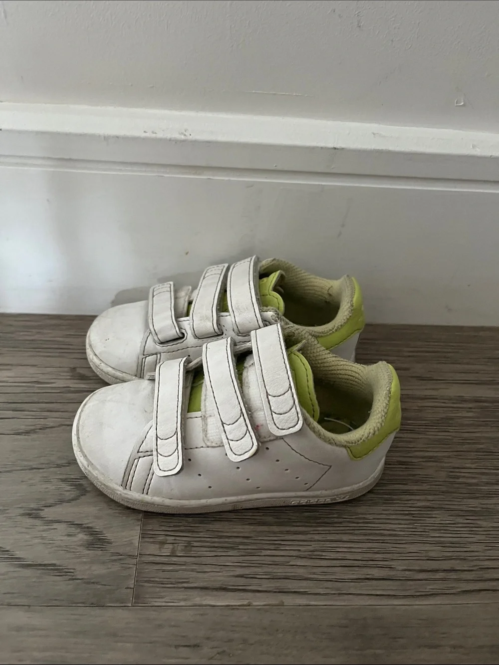 Adidas sneakers. Toddler size 8. White. Lime. Pre-owned.